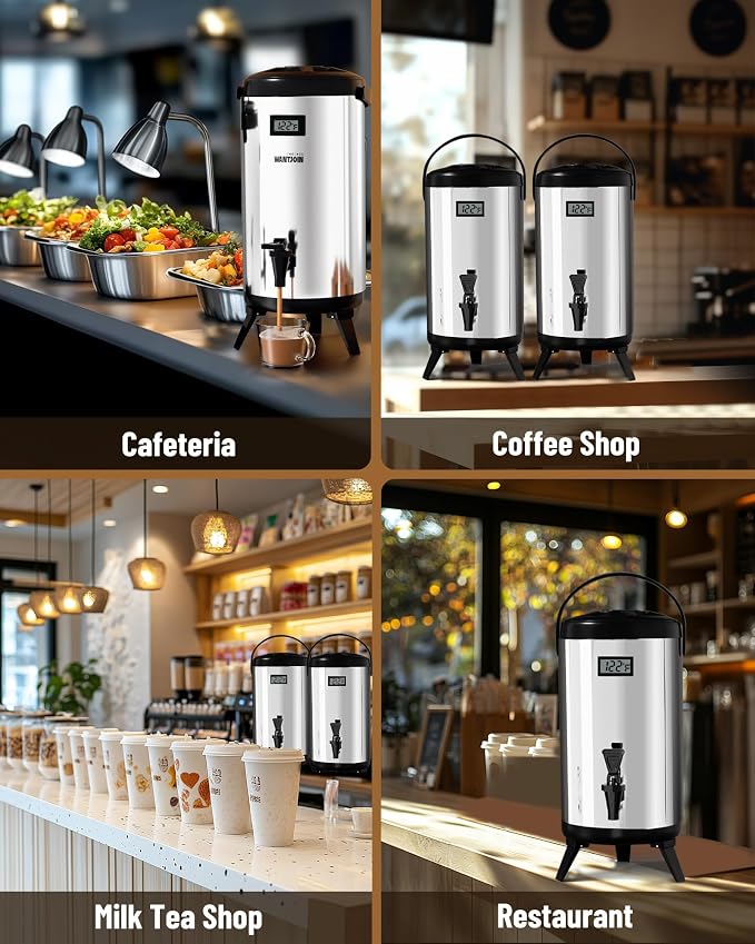 WantJoin Insulated Beverage Dispenser-55 Cup Hot&Cold water Urn for Catering-Stainless Steel Premium 8 L/2 Gallon Hot Drink Dispenser with Spigot for Coffee & Hot tea,Cold Milk,Water,Juice(Silver)