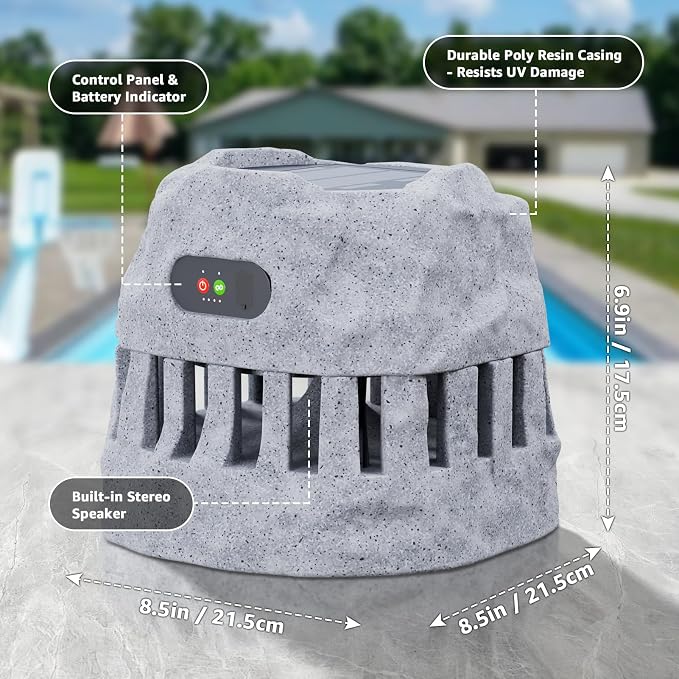 2-Pack Solar Powered Rock Speakers Waterproof Patio 2 in 1 Charging 360° Outdoor Rock Speaker with Lights RGB, IP44 for Pool Party Yard Outside Garden(Grey)