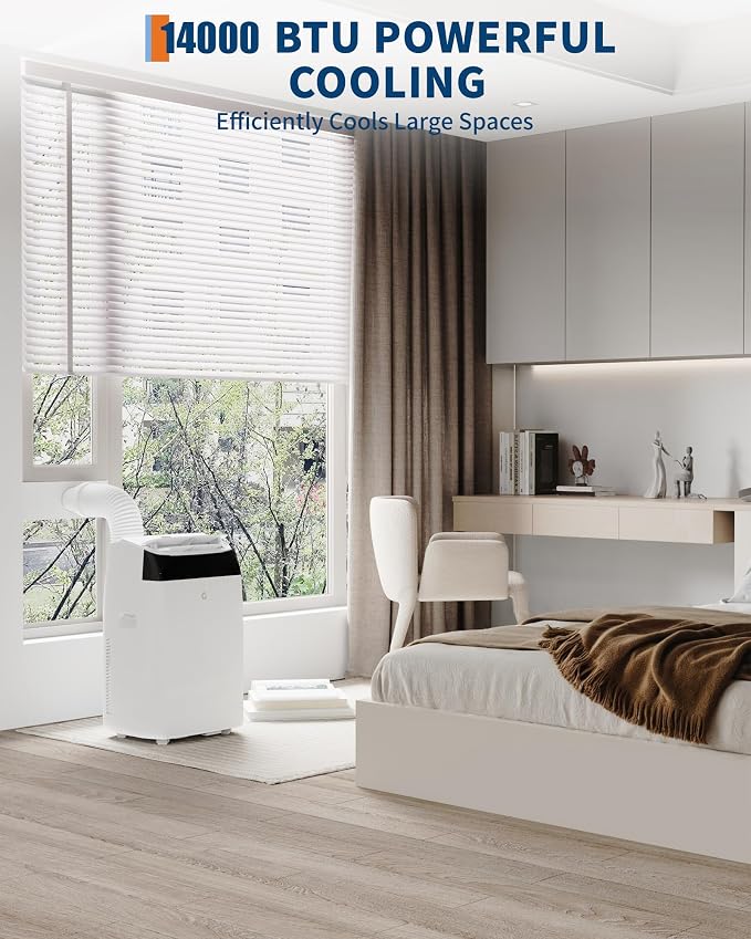 GAOMON 14000 BTU Portable Air Conditioners with Remote Control, 3-In-1 Free Standing AC Unit with Fan & Dehumidifier, Cools Room Up to 700 Sq.Ft, Smart/Sleep Mode,3 Speed,Auto Swing,24H Timer, White