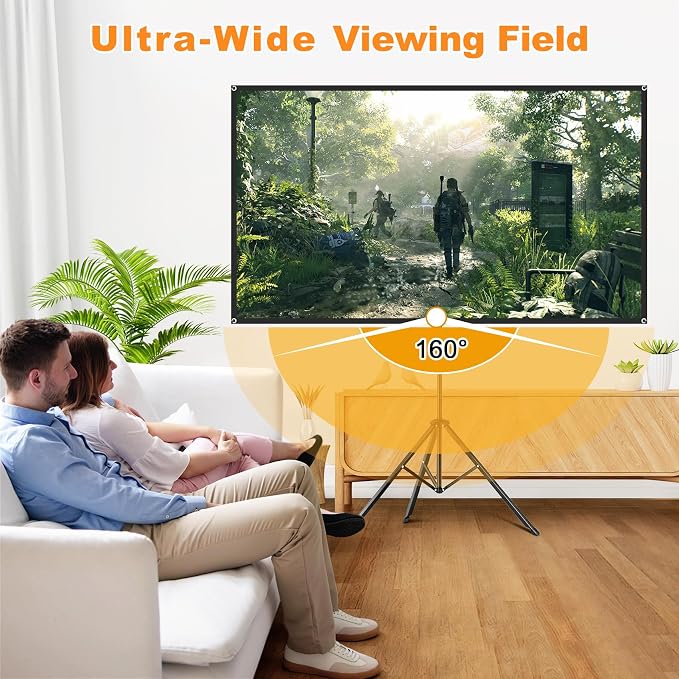 Projector Screen with Stand, 80 Inch Portable Projector Screen Outdoor Indoor, 1.2 Gain Fiberglass Projection Screen, 16:9 Outdoor Movie PVC Screen with Carrying Bag for Movie Night(White Screen)