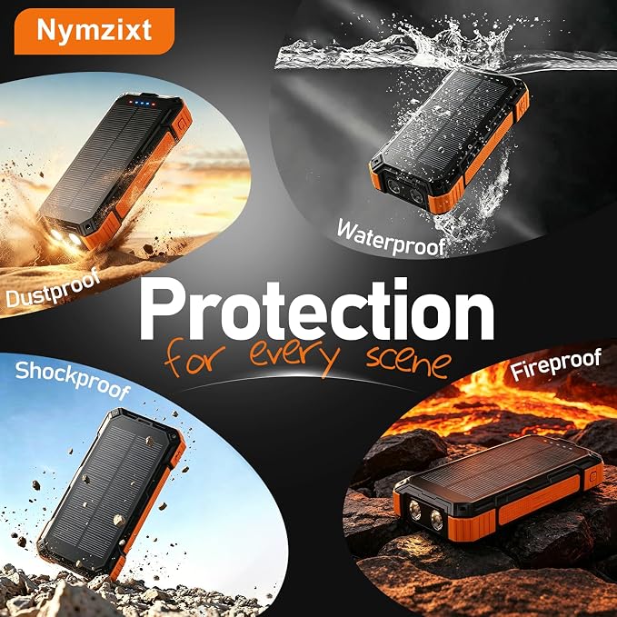Solar Power Bank 49800mAh 22.5W QC3.0 Fast Charging Built in 4 Cables andNymzixt Solar Power Bank 20000mAh Portable Charger Built-in 3 Cables and Wireless Charging