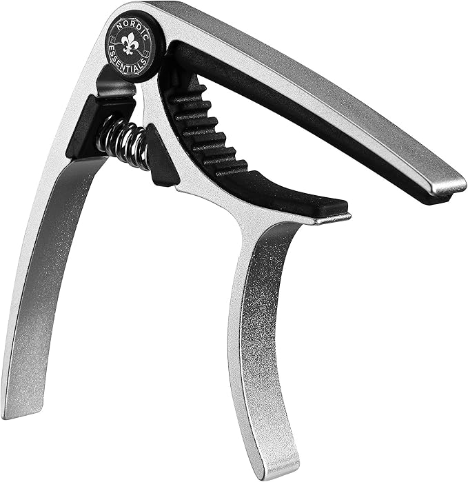 Guitar Capo (2 Pack) for Acoustic Guitars, Ukulele, Banjo, Mandolin, Bass - Made of Ultra Lightweight Aluminum Metal (1.2 oz!) for 6 & 12 String Instruments - Nordic Essentials, Black+Silver