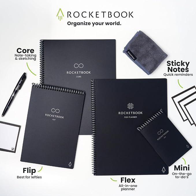 Rocketbook Flex Reusable Planner, Smart Undated, Daily, Weekly, Monthly, Annual Calendar Templates, Executive Size 6X8.8, Black (Pack of 1)