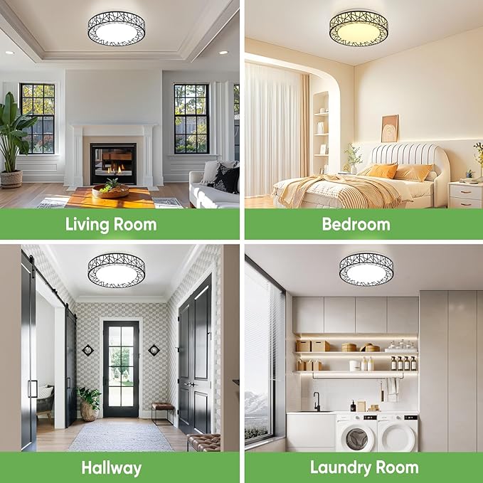 Lightania 16 Inch Flush Mount Ceiling Light, Modern Black LED Ceiling Light Fixture, 28W 2800LM 2700-6500K Adjustable, Dimmable Ceiling Lights for Bedroom, Kitchen, Hallway, Bathroom, ETL Listed