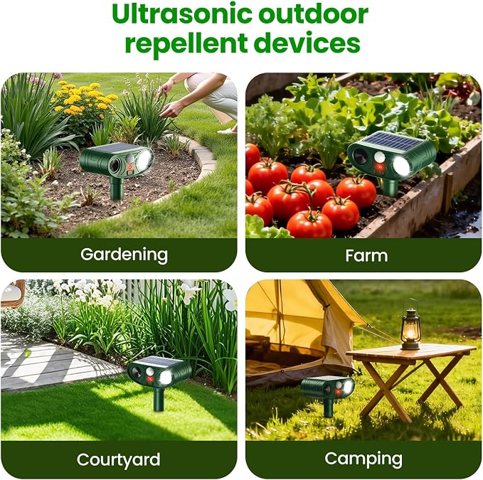 2026 Upgraded Ultrasonic Solar Animal Repellent Outdoor, Deer Repellent Devices Squirrel Cat Raccoon Rabbit Dog Deterrent with Motion Sensor Flash Light for Yard Garden Lawn (2 Pack)