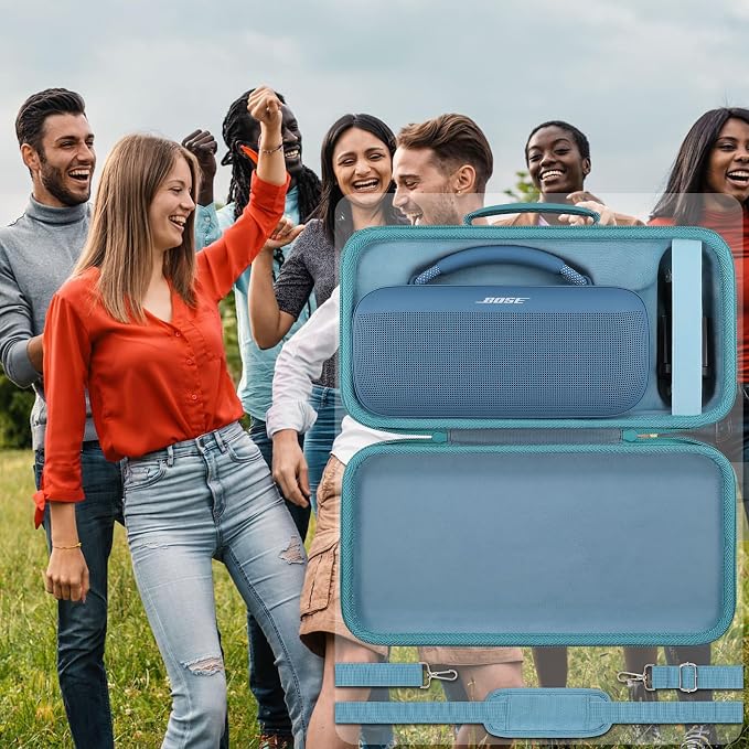 for Bose SoundLink Max Portable Speaker Hard Protective Case, Portable Travel Case Replacement with Shoulder Strap and Handle (Blue Case) - co2CREA