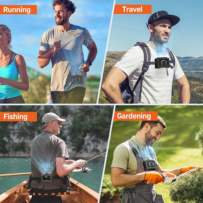 14500mAh Portable Waist Fan Clip On Belt- Rechargeable Battery Operated,Max 40H Cooling,5 Speed 14600RPM,Dual Air Vent, Hands-free Shirt Neck Fan With Light for Outdoor Jobsite Camping Traveling