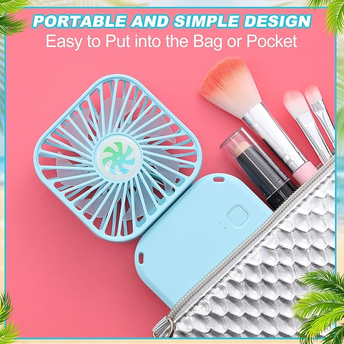 Hortsun 12 Pcs Mini Handheld Fan Bulk Portable Personal Neck Fan Small Foldable Hands Free with USB Rechargeable Gifts for Travel Summer Concerts Vacation Outdoor 3 Speed(Blue)