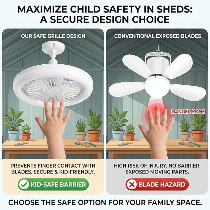 10.2 in Solar Ceiling Fan with Light Indoor Outdoor, Daytime Available Solar Shed Fan Light with Pull String, 3-in-1 Modes, IP65 Waterproof for Gazebo, Shed, Barn, Patio, Chicken Coop (2 Pack)