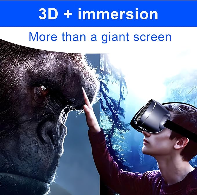 3D VR Headset, Virtual Reality Glasses Headset Helmets, Compatible with 5.0-7.0 inch with Controller, for Mobile Games & Movies(Black)