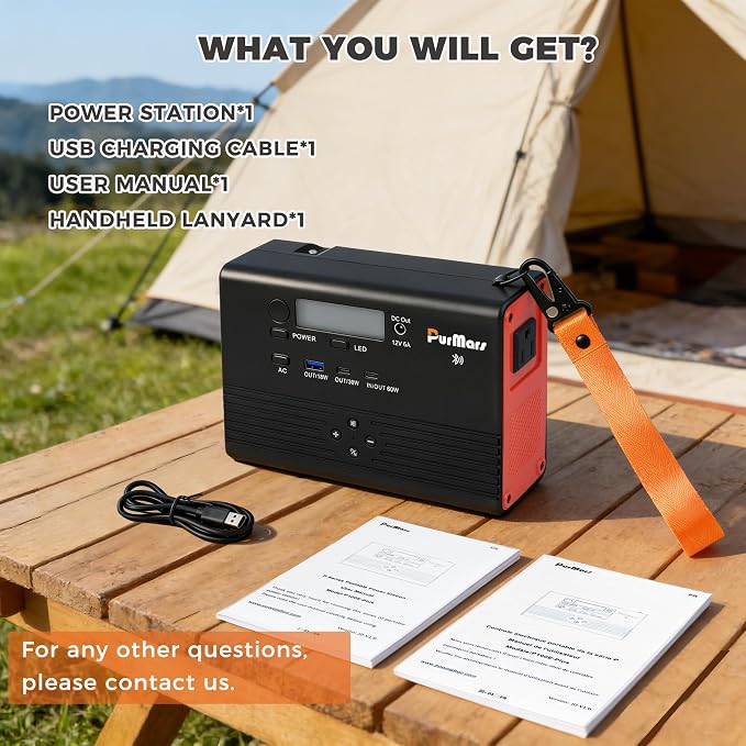 Portable Power Station, 92Wh/100W Mobile Power Bank with Bluetooth Speaker + FM Radio, PD Fast Charging, 110V AC Output, Multiple Output Ports-Ideal for Camping and Emergency Power
