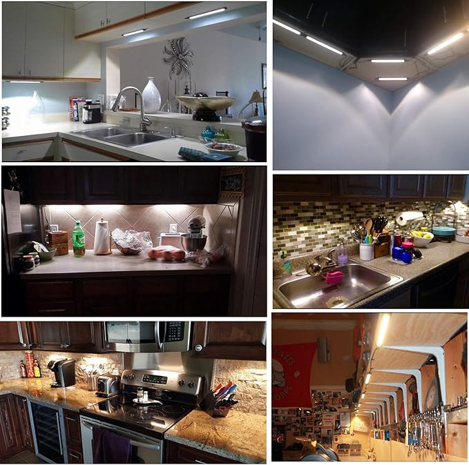 AIBOO LED Under Cabinet Lighting Kit, Plug in Strip Lights with Dimmer Switch for Kitchen Cabinet Counter, Closet, Bedroom Lighting(24w-8 Bars kit-2700K)