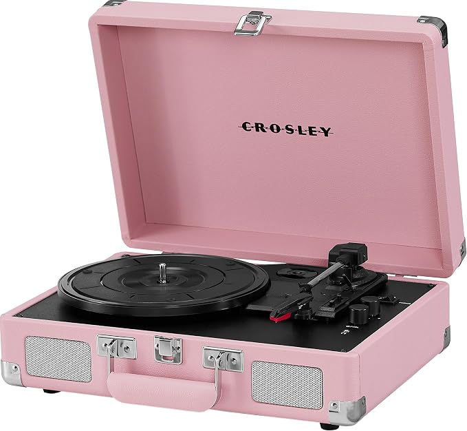 Crosley CR8005E-BH Cruiser Plus Vintage 3-Speed Bluetooth in/Out Suitcase Vinyl Record Player Turntable, Blush