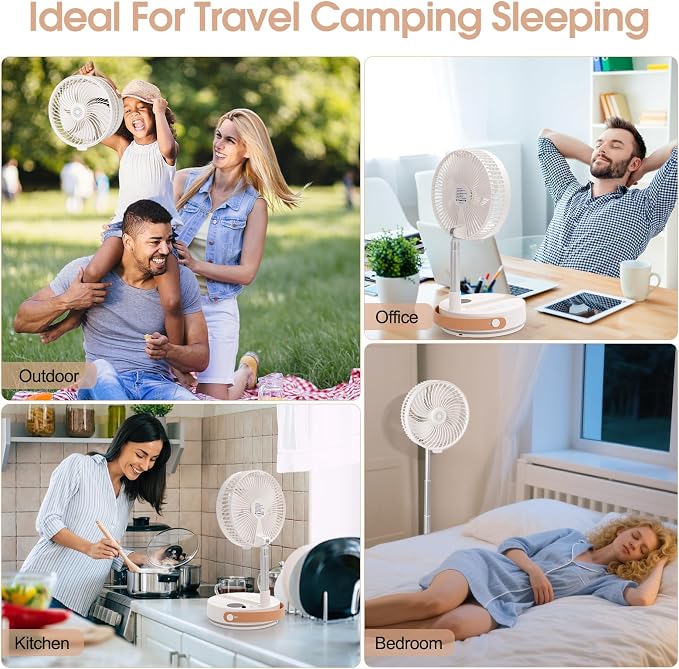 10800mAh Oscillating Portable Fan, Foldable Rechargeable Standing Fan with Remote, 4 Speeds, 2-8H Timer, Aroma Diffuser, 3-Level Night Light, Quiet Cooling for Camping Travel Office Bedroom