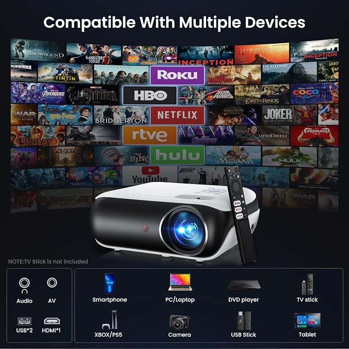 HAPPRUN Native 1080P Projector, Bluetooth Home Theater Movie Projector with Built-in Speaker, Compatible with Smartphone, HDMI, Fire Stick, PS5, Indoor & Outdoor Use -With Google TV System