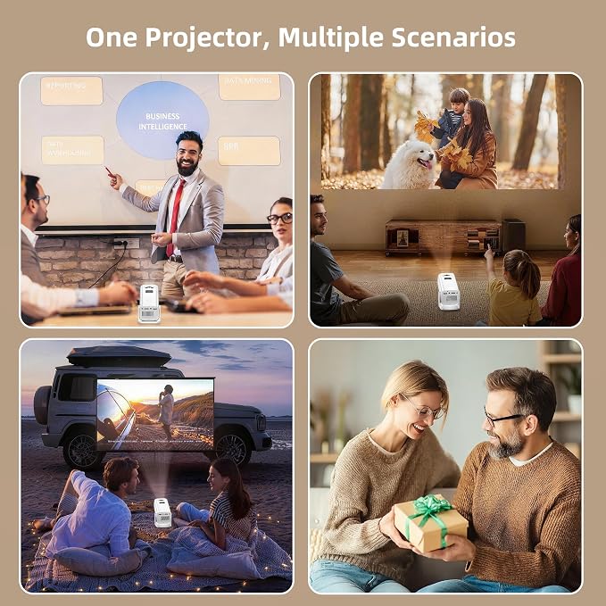 Mini Projector, Portable Projector 4K & Full HD 1080P Support, 270° Rotation Outdoor Projector, Movie Projector Compatible with Smartphone, TV Stick, Laptop, PS4, HDMI, USB