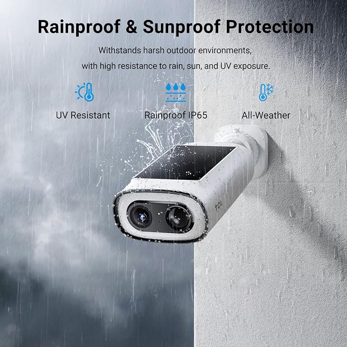 TCL 2K Solar Security Camera Wireless Outdoor, Built-in LED Light with Removable Battery Camera, Local Storage, No Subscription Cameras Compatible with Alexa, Ideal for Home Security