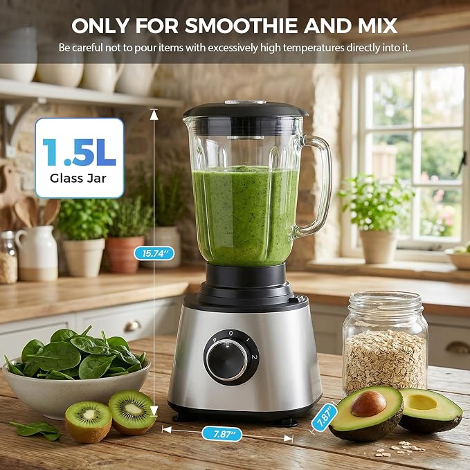 OLIXIS Food Processor with 2 Cups, Electric 1.5L Food Chopper for Meat, Vegetables, Dough, Puree, Shredding & Blending, 2 Adjustable Speeds, Sharp Blades, Safety Lock