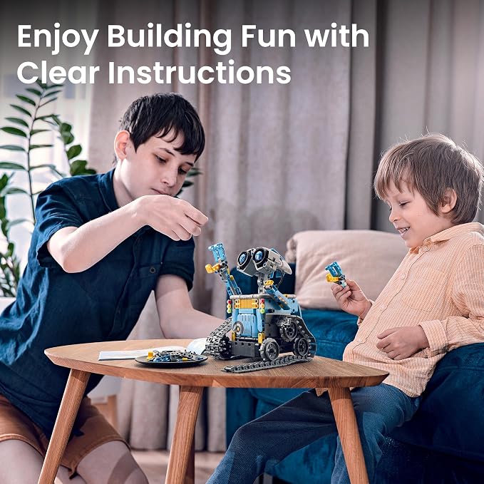 Sillbird Robot Building Kit with Remote Control STEM Gifts for Boys Ages 8-12, Coding Robotic Toys for Kids Birthday, Build 5in1 Models with 488 Pieces - Blue