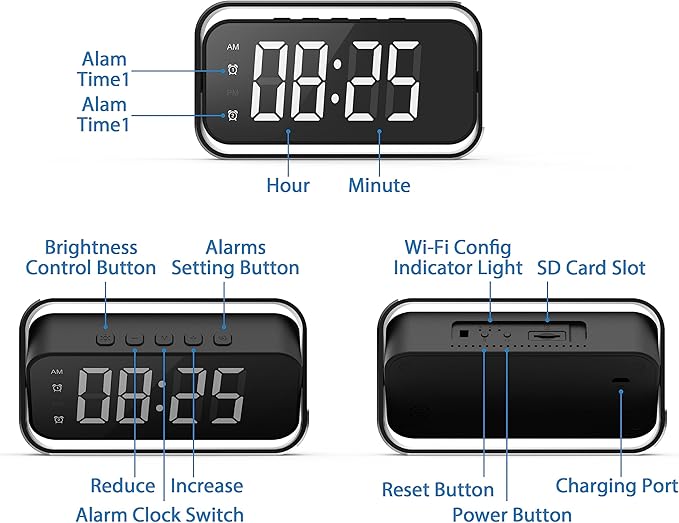 Security-Mini-Camera, 4K Real Full HD Nanny Cam with Two Sets of Alarm Clock Setting for Home Security, Night Vision & Motion Detection Alerts, Mobile Phone App Remote Control, Support 2.4G and 5G