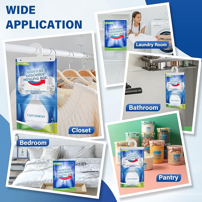 Moisture Absorber Bags 10 Packs, 15 oz Hanging Dehumidifier Bags, Humidity Packs for Closet, Bathroom, Kitchen, 420g/Pack