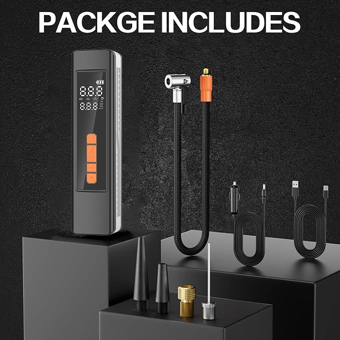 Tire Inflator Portable Air Compressor, 5X Faster 150 PSI Portable Tire Inflator for Car, Built-in Magnetic Storage, Auto Shut-Off Cordless Air Pump, LED Light for Cars, Motor, Bikes