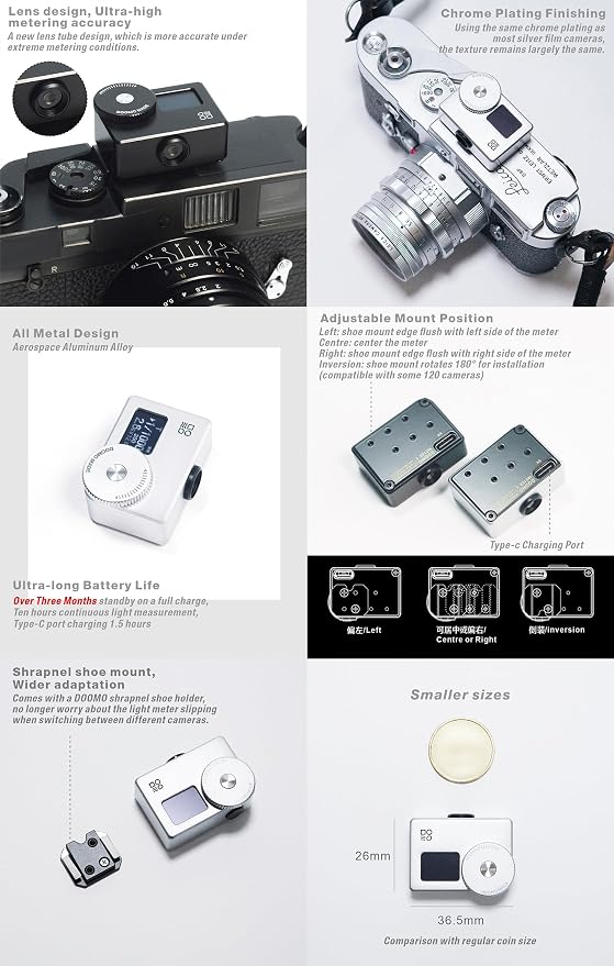 OLED Light Meter, Meter S, New Screen Design, Real-time Metering and One-Button Metering for Vintage Cameras(Black)