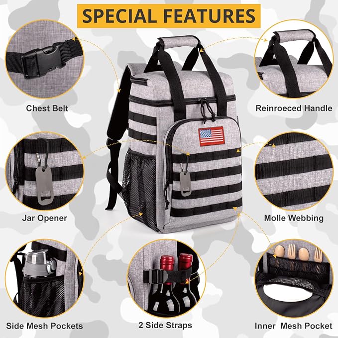 Tactical Backpack Cooler,Lunch Backpack for Men Adults Work with Handle,Soft Cooler Backpack Insulated Waterproof Leak Proof