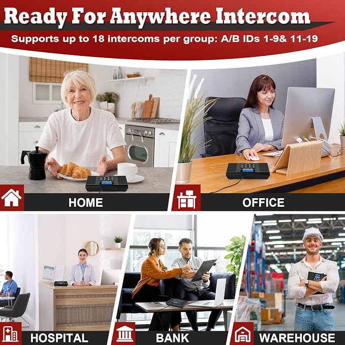 60D Intercoms Wireless for Home, 18 Channel Hands-Free Intercom System for House, Full Duplex 1400ft Multi-Floor Home Intercom System for Business with Group Call, Auto Answer(9 Stations)