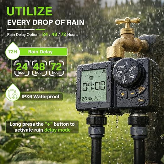 MIXC 95FT Drip Irrigation System Kit + MIXC Rechargeable 2-Zone Water Timer
