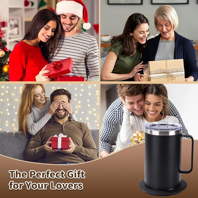 Smart Temperature Control Coffee Mug for Desk,Heated Cup with 10Hrs Auto Shut Off, USB Powered Mug Warmer Set (14oz-Black)