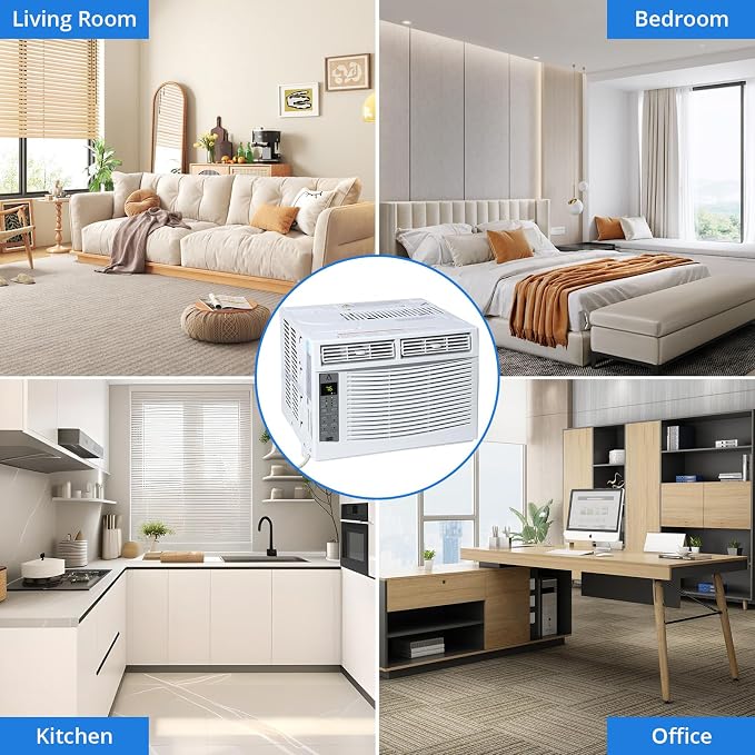 Window Air Conditioner 6000 BTU, Window AC Unit Cools Up to 250 Square Feet, Window AC Unit with Remote Control, 3 Cooling Speeds, Quiet Operation, White