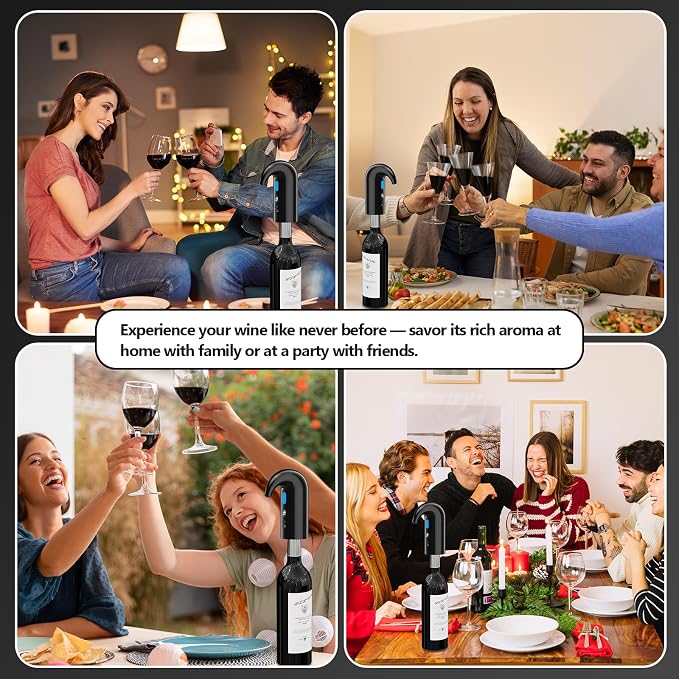 Electric Wine Aerator & Decanter Pump – Perfect Fathers Day Quiet Dual-Pump Aeration, Measured Pouring, Temp Display & USB Rechargeable System – Professional Wine Tool for Home Bars (Black)