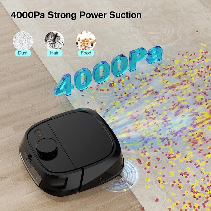 TECBOT Robot Vacuum and Mop Combo - Robotic Vacuum Cleaner for Pets Home Mapping LiDAR Navigation, 6000Pa Suction, Smart No-Go Zone, App & Voice Control, Automatic Lifting, M1 Pro Black
