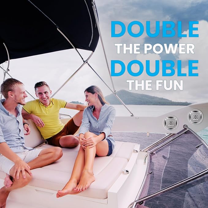 LANZAR 6.25 Inch Marine Speakers - 2 Way Water Resistant Audio Stereo Sound System with 400 Watt Power, Attachable Grills and Resin Treatment for Indoor and Outdoor Use - 1 Pair - AQ6CXS (Silver)