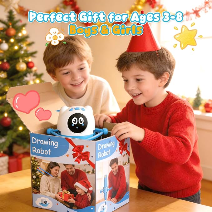 Drawing Robot for Kids, Montessori Interactive Learning Toy with 150+ Cards, Step-by-Step AI Art Tutor for Toddlers 3-8, Screen-Free Educational Gift, Spell & Draw Supplies for Boys Girls