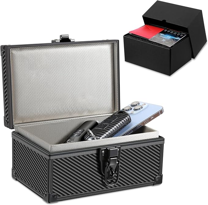 Faraday Signal Blocking Box for Car Keys, Carbon Fiber Black | Faraday Box for Car Keys, RFID Signal Blocking Box, Anti-Theft Shielding Cage, Large