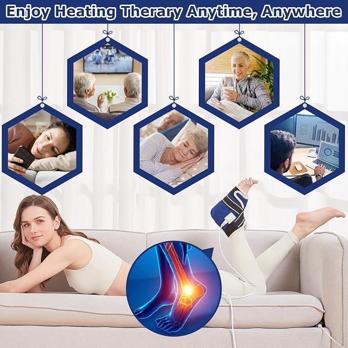 CAMECO 1 Pack Ankle Heating Pad for Pain Relief Arthritis, Heated Foot Ankle Wrap for Sprains, Achilles Tendonitis, Plantar Fasciitis | 86℉-158℉ Temp | 0-90Min Auto Shut Off (Blue)