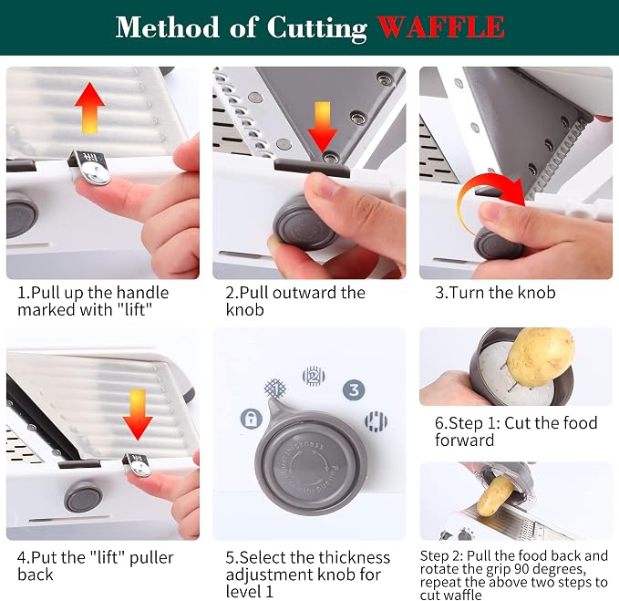 Adjustable Mandoline Slicer for Kitchen, Stainless Steel Mandolins Vegetable Chopper - Food Chopper, Vegetable Slicer, Mandolin with Waffle Maker | French Fry Cutter