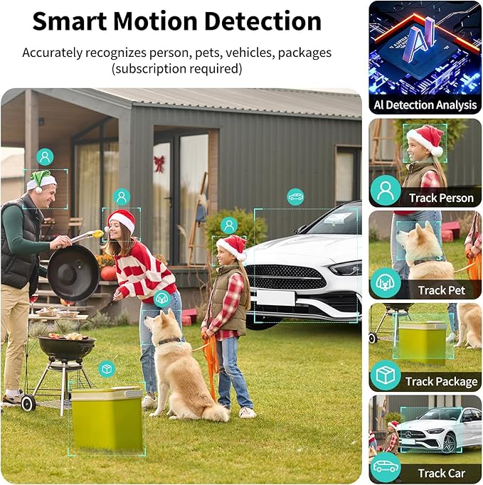 2K FHD Solar Powered Security Cameras Wireless Outdoor,WiFi Wireless Cameras,Outside Cameras for Home Security,AI Motion Detection,Color Night Vision,Spotlight,Siren Alarm,SD/Cloud Storage,4 Pack