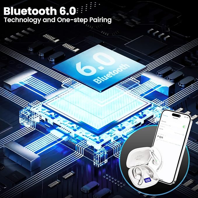 Bluetooth Headphones Wireless Earbuds Bluetooth 6.0 Headphone, Sport Bluetooth Earbuds Stereo Deep Bass Over Ear Bud with Earhooks, IPX5 Waterproof Earphone for Gym/Running/Workout White