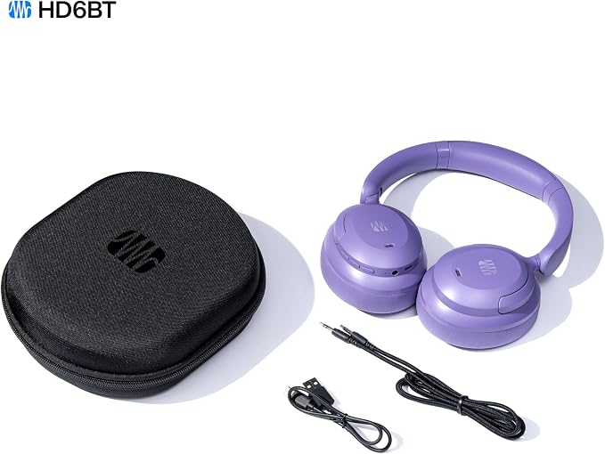 PreSonus Eris HD6BT — Over-Ear Closed-Back Wireless Headphones, Bluetooth, ANC Noise Cancelling, Up to 60 Hours Battery Life, Studio Headphones for Mixing, Monitoring, Recording, Mystic Purple