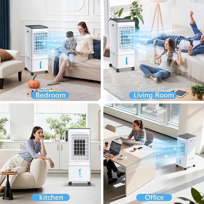 Portable Air Conditioners, Portable AC Unit, Evaporative Air Cooler w/2.5Gal Tank, Fast Cooling, 3 Speeds, Windowless Air Conditioner w/7H Timer, Swamp Cooler for Room Home Office Garage