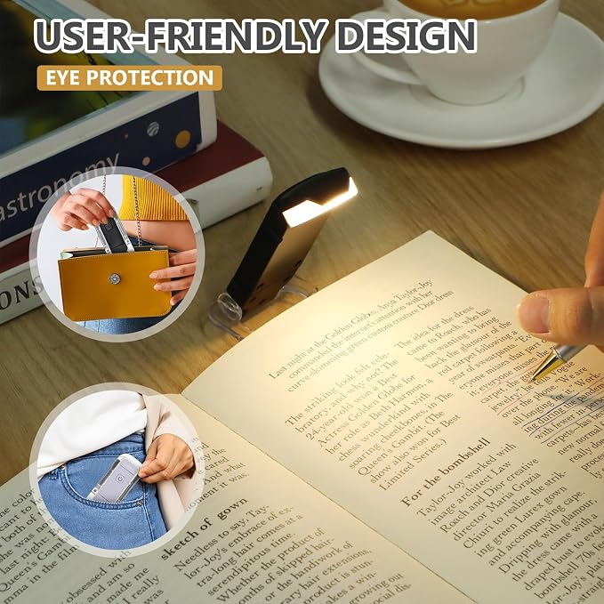 Retisee 12 Pack USB Rechargeable Book Light for Reading in Bed Foldable Clip on LED Booklight 3 Amber Colors &2 Brightness Dimmable Long Lasting Portable Bookmark Lamp for Book Lovers