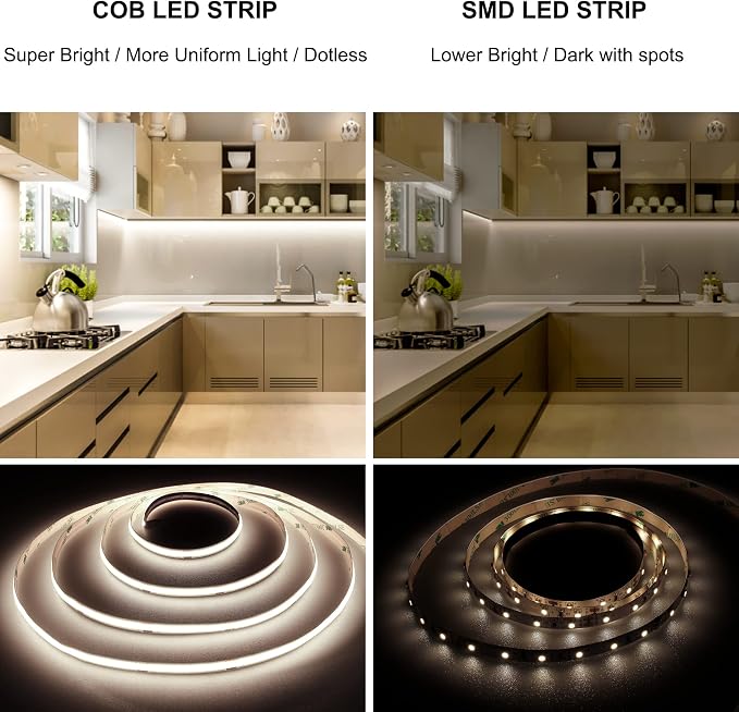 Pandery LED Strip Lights 32.8FT,Dimmable cob led Strip with Adapter and Remote,24V Strip Lights CRI90+ 8mm Wide 3840leds,Natural White 4000K Indoor led Tape,Perfect for Cabinet,Room,Kitchen,TV