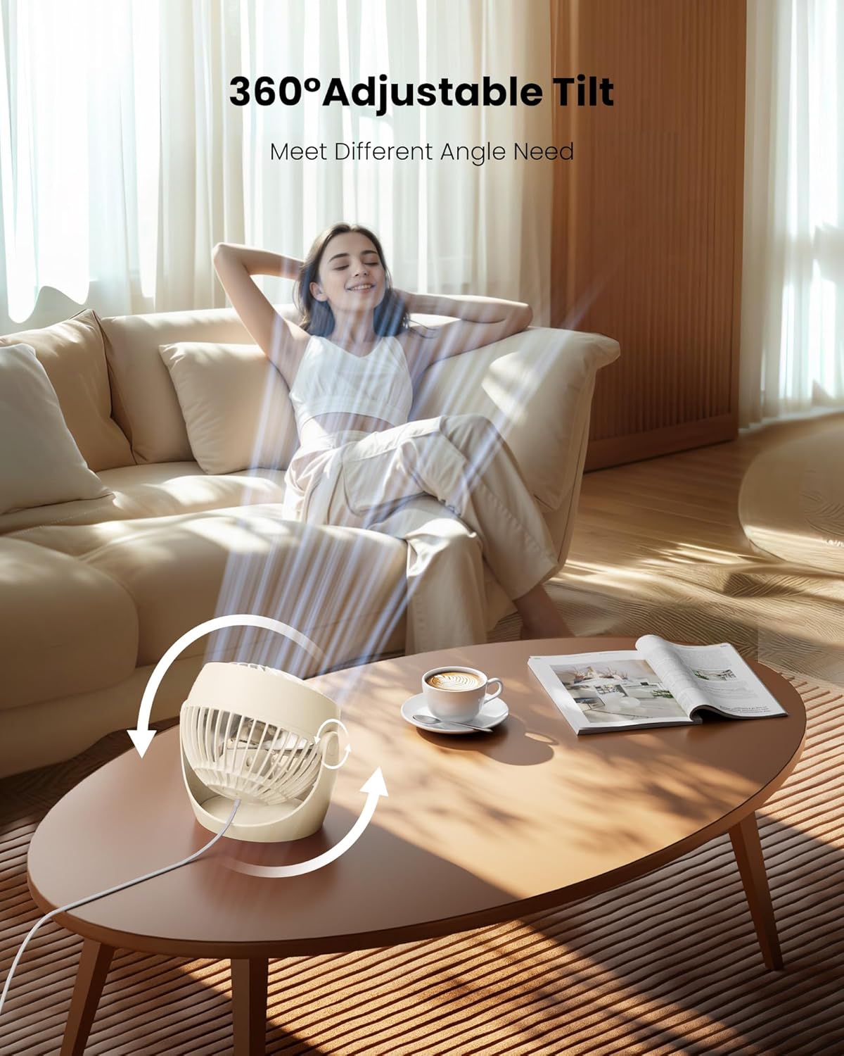 Gaiatop Desk Fan, 5-Inch Portable Electric Table Desktop Air Circulator Fans, Small but Powerful with 3 Speed 360° Adjustable Tilt for Cooling Home Dorm Office Bedroom Bathroom Kitchen, Beige