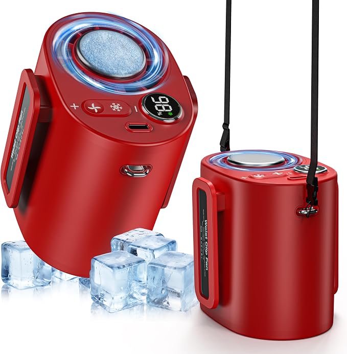 Waist Worn Fan Belt Fan Waist Fan Cooling Handheld Fan Cooling Plate 100-Level Wind Speed Adjustment LED Display Type-C Fast Charging Neck-Worn Handheld Desktop Outdoor Work Construction Gift red