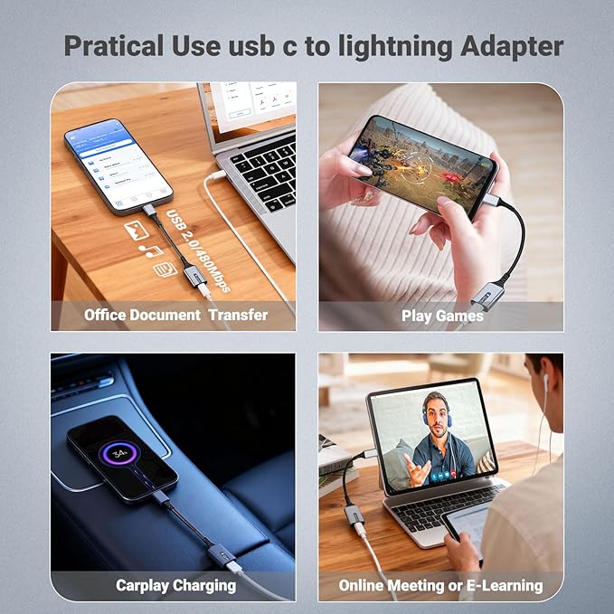 NICE BUDDY USB C to Lightning Adapter, 3-in-1 Type C to Female Lightning Converter OTG Cable for iPhone 15/14/13, iPad Pro/Air/Mini, MacBook, for Charging, Data Transfer, Music Audio with EarPods