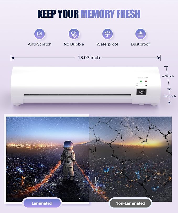 9 Inch Portable Laminator Machine with Anti-Jam Tech, All-in-One A4 Thermal Laminator w/Trimmer & Corner Rounder for Home, Office, School, Business, 40 Sheets Included(White)