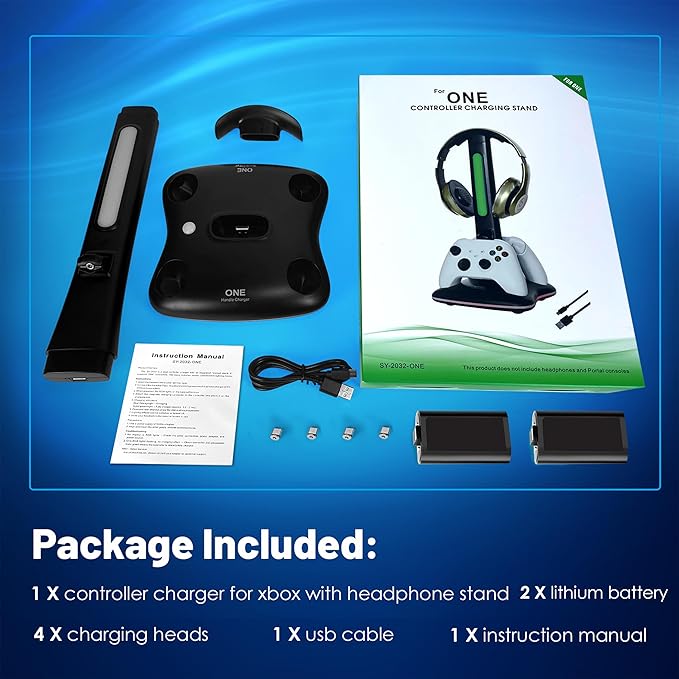 Controller Charger with RGB Headphone Stand & 2X6660mWh Battery Packs for Xbox Series X/S/One/One S/X, XSX Controller Charger Station, Headset and Controllers Stand Holder